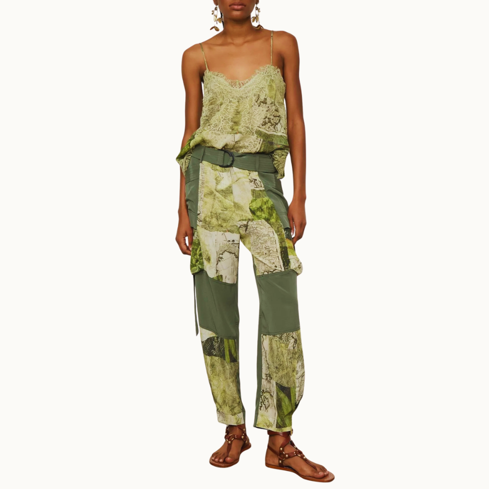 TOP DE GEORGETTE DE ALCINHA DECOTE V ESTAMPADO COM RENDA