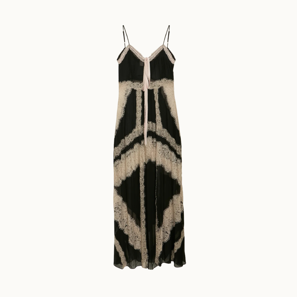 VESTIDO LONGO ALÇA CHIFFON COM RENDA