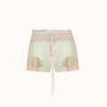 SHORTS CHIFFON VERDE COM RENDA BEGE