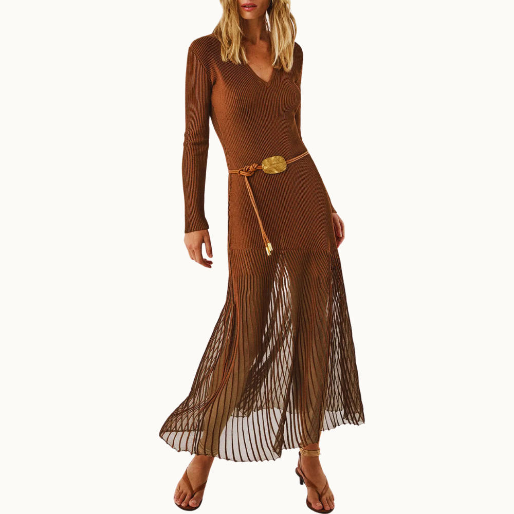 VESTIDO LONGO ALBA TRICOT CAMEL