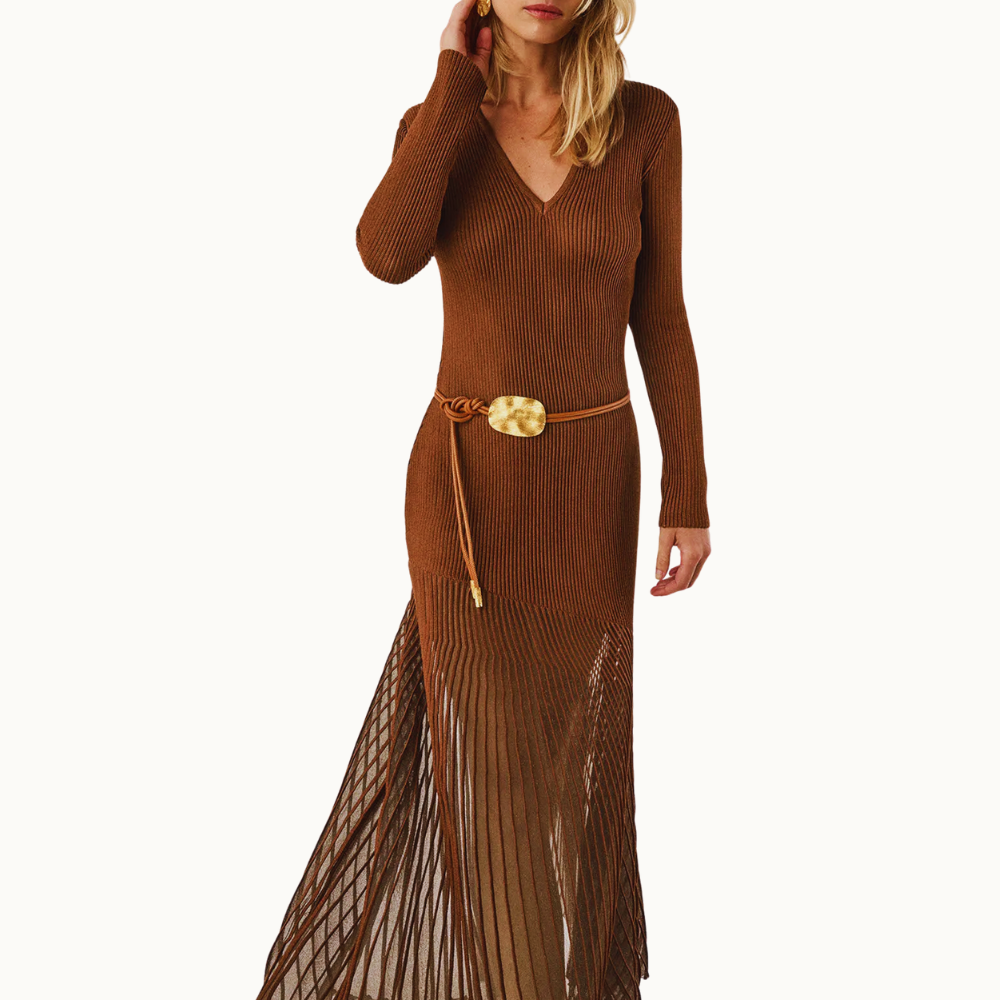 VESTIDO LONGO ALBA TRICOT CAMEL
