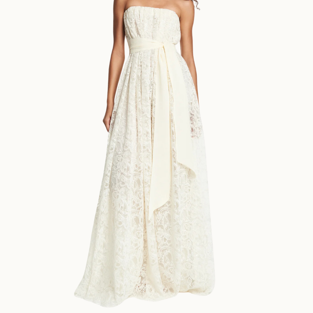VESTIDO LONGO TOMARA QUE CAIA TULE CORDONÊ BORDADO