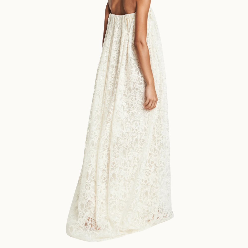 VESTIDO LONGO TOMARA QUE CAIA TULE CORDONÊ BORDADO