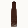 VESTIDO LONGO GOLA ALTA SEM MANGA METAIS TULE