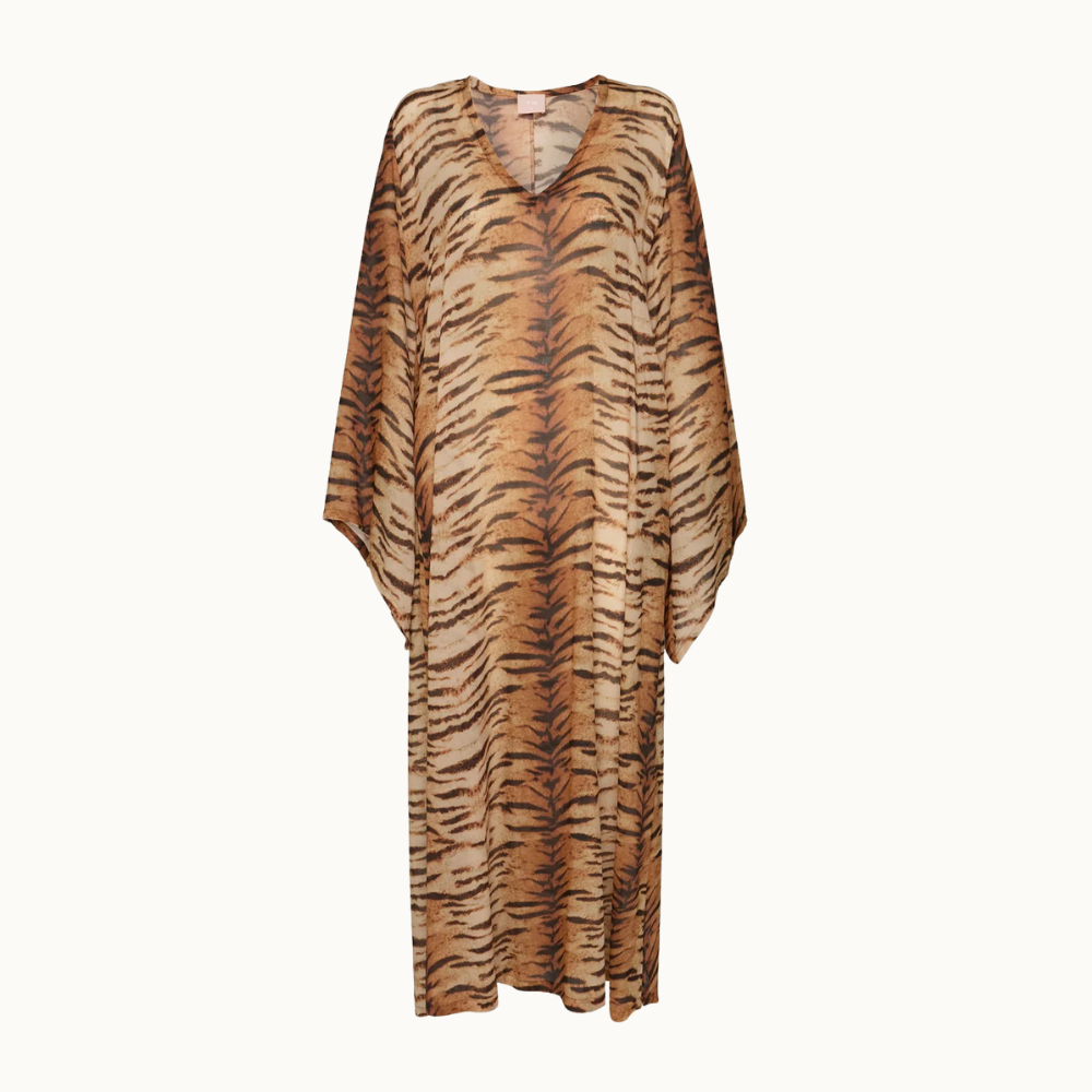 VESTIDO TÚNICA LONGO MANGA LONGA ALGODÃO TIGRE