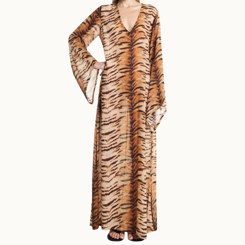 VESTIDO TÚNICA LONGO MANGA LONGA ALGODÃO TIGRE