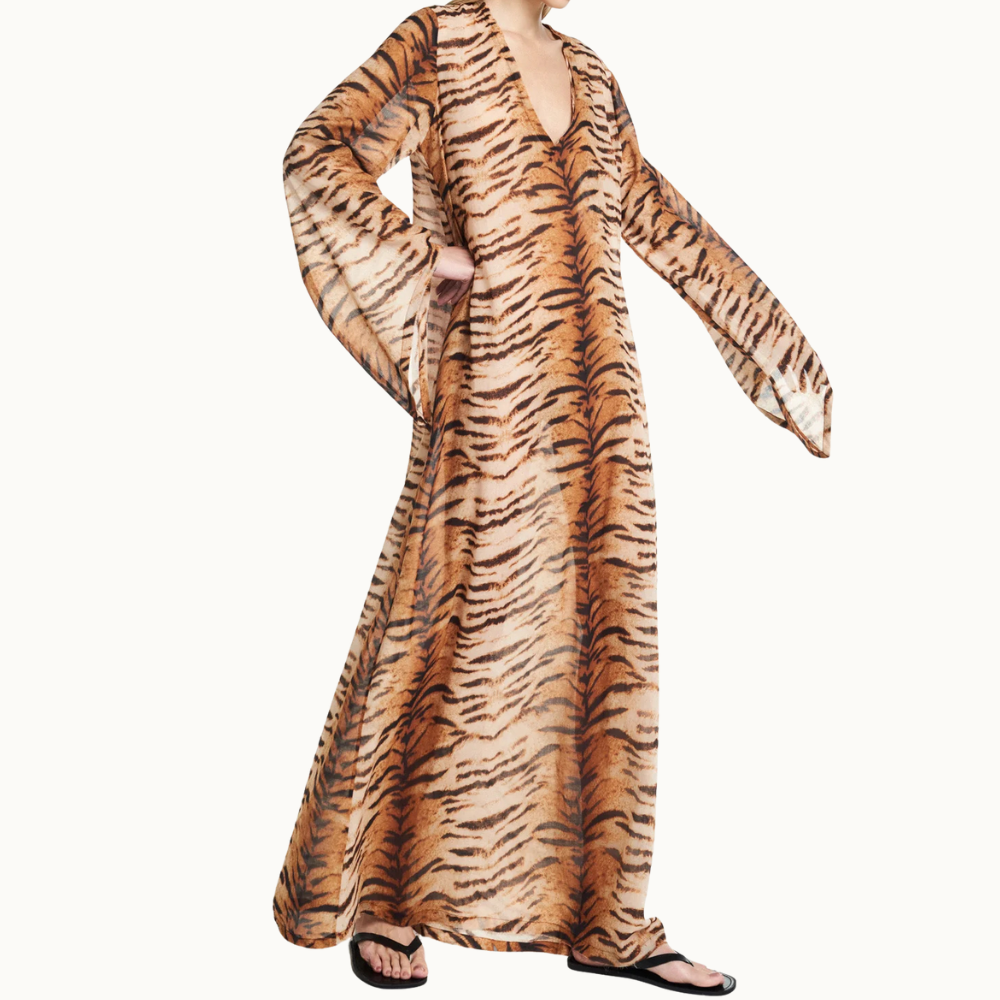 VESTIDO TÚNICA LONGO MANGA LONGA ALGODÃO TIGRE