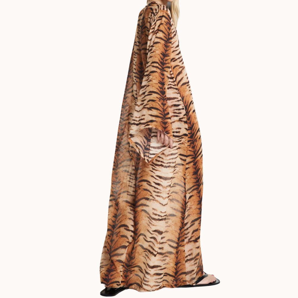 VESTIDO TÚNICA LONGO MANGA LONGA ALGODÃO TIGRE