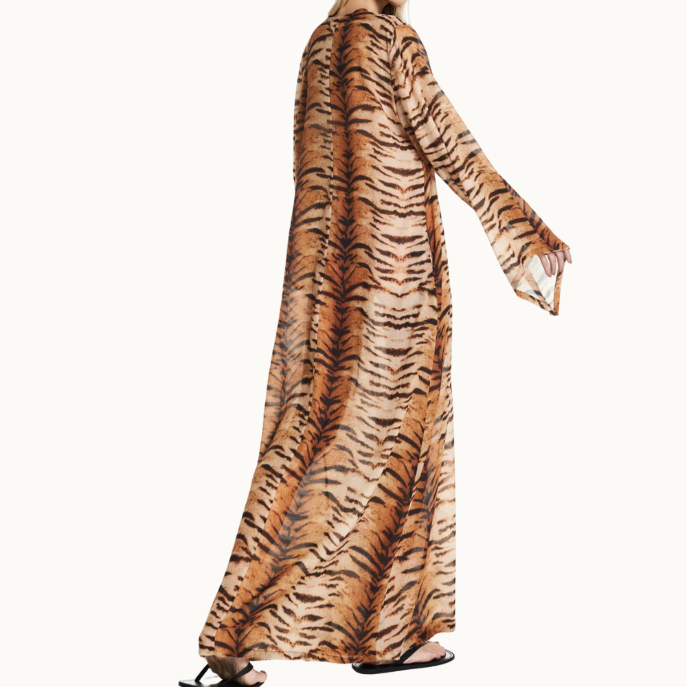 VESTIDO TÚNICA LONGO MANGA LONGA ALGODÃO TIGRE